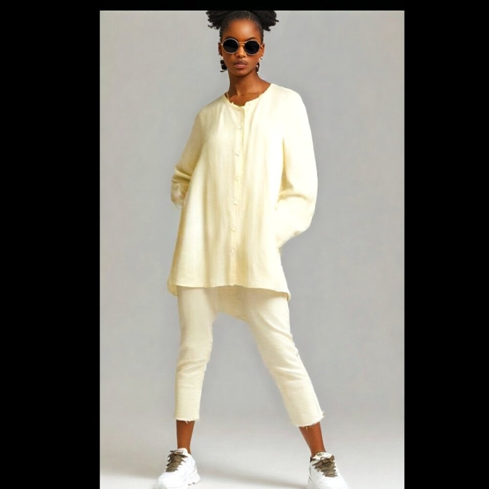 Flax Soften Linen Cream Boho Front Button Style T… - image 2